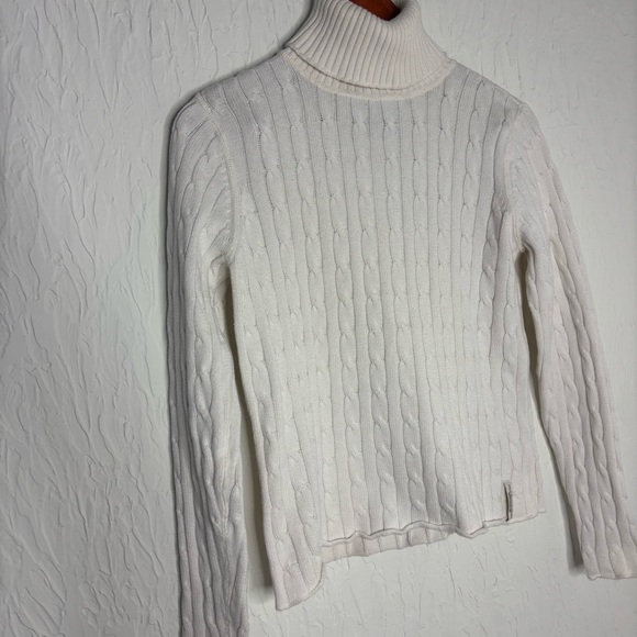 Ralph Lauren Polo Jeans Cable Knit White Turtleneck Cotton Sweater Size Large - Picture 2 of 8